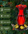Outdoor Hummingbird Feeder 18 Oz With 6 Bee Guard Ports Built In Ant Moat Easy To Clean Durable Unbreakable Material 360 Degree Viewing Hanging Bird Feeder For Garden Decor Red