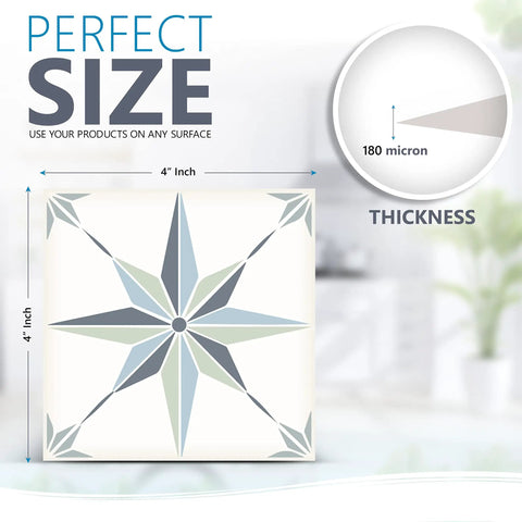 Talavera Tile Sticker Set 24 Pack Peel And Stick Wall Decals showing 4x4 inch star tile pattern with thickness detail