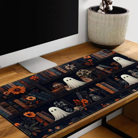 Cute Vintage Gothic Desk Pad XXL Mouse Pad For Large Desks, Dark Academia Themed Extended Keyboard Mat With Stitched Edges