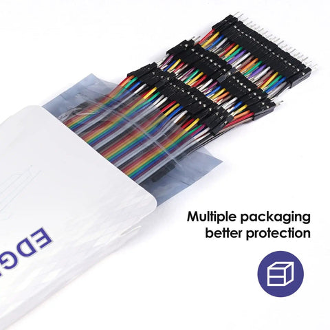 120 Pcs Breadboard Jumper Wires Set 20cm Length 2.54mm Dupont Cables Assorted Kit With 40 Pin Female To Female 40 Pin Male To Female And 40 Pin Male To Male Multicolored Ribbon Wires Awesome Value in protective packaging