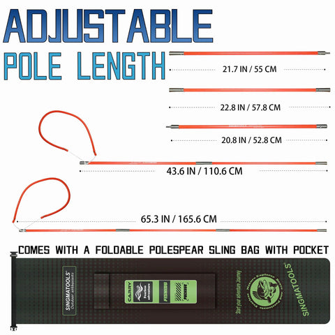6Ft Fiberglass Travel Pole Spear Set With 3 Prong Paralyzer Hand Spear Harpoon showing adjustable lengths and sling bag