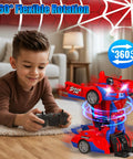 Child playing with Spider Transform Remote Control Car For Boys 2-In-1 Car And Robot, 360 degree rotating robot mode