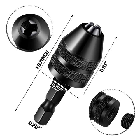 Keyless Drill Chuck Set With One Quarter Inch Hex Shank For Fast Change Cordless Drill Attachment 0.3 To 6.5 mm And 0.3 To 3.6 mm Range Easy Install Safe Swapping Includes Two Pieces