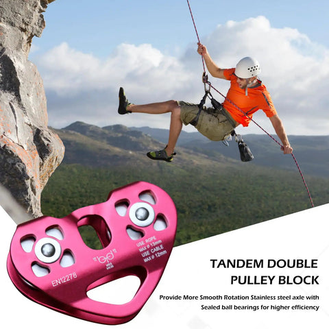 Heavy Duty Zipline Pulley Kit With 30kN Capacity And 6700 Lbs Tandem Dual Trolley used in rock climbing