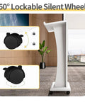 360° lockable silent wheels for a mobile lectern in a modern office setting, featuring easy maneuverability.