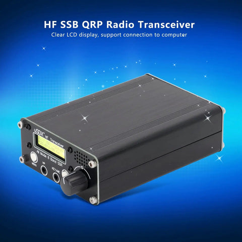 8 Band HF SSB QRP Radio Transceiver With LCD SDR Full Mode CW FT8 JS8 FT4 Compatible Digital Modes on blue background