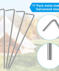 Beefy Heavy Duty Metal Tent Stakes Set 17 Pack For Outdoor Decorations, Gardening, Canopies, And Christmas Displays, Thick 4mm Pegs
