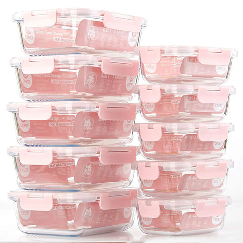 Stacked Glass Meal Prep Containers Set of 10 with Lids Airtight Food Storage Boxes for Lunches Microwave Safe Oven Safe Freezer Safe