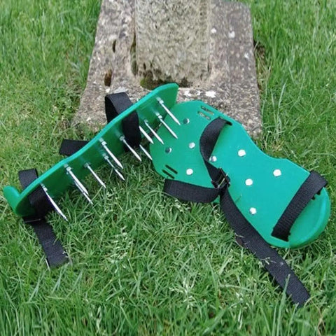 Garden Yard Lawn Aerator Shoes For Grass And Soil Aeration With Heavy Duty Spikes Adjustable Straps on lawn
