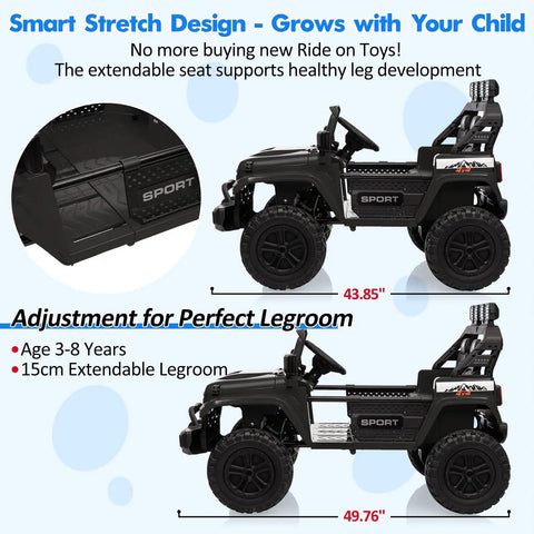 Image of Huge 24V Ride On Car With Remote Control For Big Kids, Two Seater Family Fun Vehicle, 4WD Off Road Style with extendable seat.
