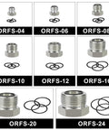 Flat Face O Ring Kit For ORFS Hydraulic Fittings Buna N 90 180 Pieces With Mixed Sizes From Quarter Inch To One Inch shown with fittings
