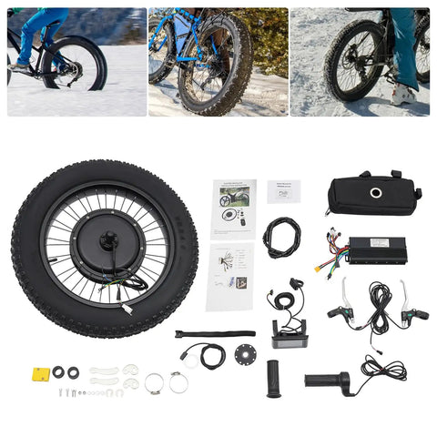20 Inch Fat Tire Electric Bike Conversion Kit With 48V 1500W Rear Hub Motor, LCD Controller, PAS Sensor, accessories displayed