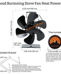 Heat Powered Wood Stove Fan With Bracket 6 Blade Thermoelectric Aluminum Fireplace Vent Silent Operation For Pellet Stoves Indoor Outdoor Black