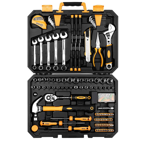 158 Piece General Purpose Tool Set For Home And Auto Repair With Durable Plastic Toolbox Storage Case And Heavy Duty Chrome Plated Hand Tools Includes Wide Range Of Sockets Pliers Wrenches Screwdrivers And More