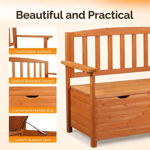 Outdoor Storage Bench With Seating For Two Weatherproof Cedar Wood Deck Box Loveseat 2 Person Patio Bench showing features