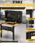 Wall Mounted Fold Down Workbench With Pegboard Organizer, Beefy Heavy Duty Garage Workstation With Storage Shelf and tool layout