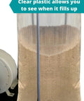 Heavy Duty Clear Dust Collector Bags for Shop Fox W1685 W1666 W1687, clear plastic bag filled with dust, attached to machine