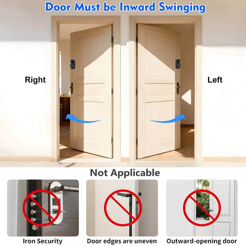 Diagram showing inward swinging doors for No Drill Video Doorbell Mount With Anti Theft Design And Rain Cover For 1st Gen And 2nd Gen.
