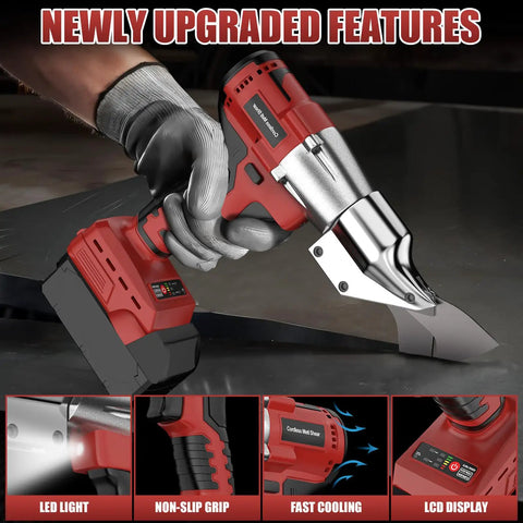 Brushless Cordless Metal Shears With 360 Degree Pivoting Head High Torque Cutting Tool compatible with Milwaukee 18v batteries on steel.