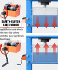 Safety-clutch steel winch on the Rock Solid 150 Ton Electric Hydraulic Shop Press for safe height adjustments.