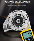 Alternator Replacement 150 Amp 12V For LaCrosse 2010-2016, Equinox 2010-2012, Impala 2012-2016, displayed with voltage meter
