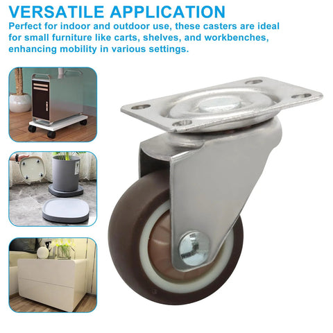 1.5 Inch Caster Wheels 4 Pack Low Profile No Noise Mini Swivel Casters with 360 Degree Top Plate for Small Furniture