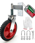 Heavy Duty Gate Wheel Caster for Metal and Wood Gates, 8 Inch Wheel, 360 Degree Swivel Spring Loaded, tool kit shown