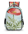 Red Poppy Watercolor Print Backpack For Men And Women, large capacity unisex daypack, durable polyester, smooth zipper