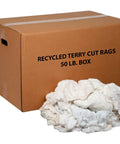 50 Lb Box Recycled Cotton Terry Cut Rags In White All Purpose Wipers For Polishing Dusting And Cleaning Jobs Assorted Sizes
