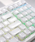 Wireless Mechanical Gaming Keyboard With 95 Percent Layout And Integrated Number Pad In Cream White Glossy Cat Ear Keycaps Running Smooth Creamy Switches With Vibrant Rgb Lighting For Your Sick Desk Setup.