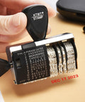 Heavy Duty 12 Phrase Date Rubber Stamp Slick Adjustable Office Stamper Featuring Month Letters With Numerical Day Year Format Built Tough For Everyday Desk Tasks Straightforward Metal Plastic Build Needs Separate Ink Pad
