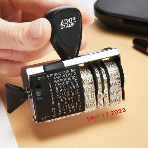 Heavy Duty 12 Phrase Date Rubber Stamp Slick Adjustable Office Stamper Featuring Month Letters With Numerical Day Year Format Built Tough For Everyday Desk Tasks Straightforward Metal Plastic Build Needs Separate Ink Pad
