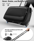 AUROTIER rolling garment bag with wheels, black fabric, front zip pocket, hanging feature, and 17-inch laptop compartment.