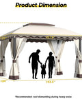 Outdoor Patio Gazebo 10 By 13 Heavy Duty Steel Frame With Mosquito Netting And Double Roof Canopy Tent Shelter with dimensions shown