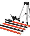 Heavy Duty Telescoping Laser Level Pole With Adjustable Tripod Mount Kit For Rotary And Line Lasers, parts displayed on white background