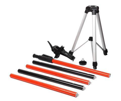 Heavy Duty Telescoping Laser Level Pole With Adjustable Tripod Mount Kit For Rotary And Line Lasers, parts displayed on white background