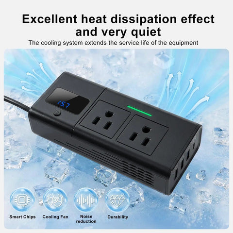 Portable 200W Car Power Inverter Dc 12 Volt To 110 Volt Ac Converter Compatible With 16 Volt Trucks Rigs And Teslas Plug And Play To Juice Up Any Device Sweet Ride with dual outlets and LED screen.