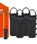 4 Pack 125 Lb Universal Canopy Weights For Instant Shelters shown with black sandbags and orange canopy
