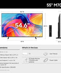 55 Inch 4K Mini Led Smart Television Boosting Straight Fire Visuals With Advanced Deep Black Contrast And Seamless Streaming Features For A Top Tier Living Room Setup front view with dimensions displayed.