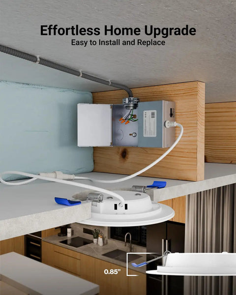 Installation of 24 Pack 4 Inch LED Recessed Downlights With Junction Box Slim Canless Ceiling Lights in kitchen ceiling