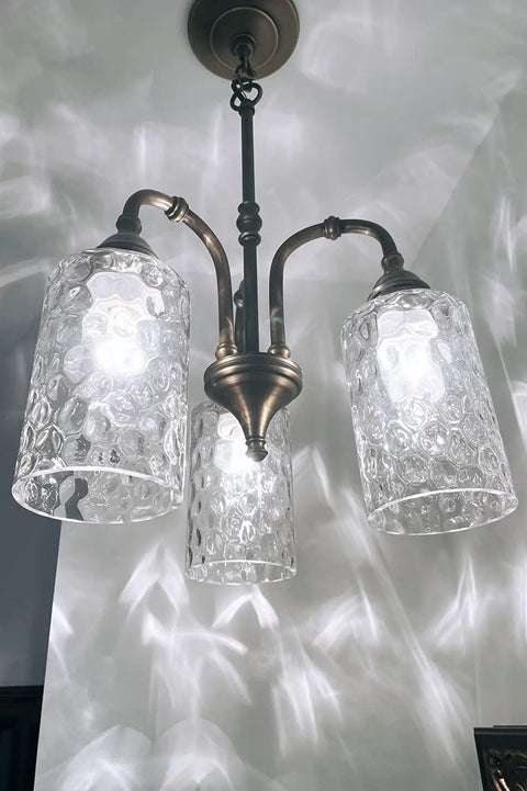 Chandelier with three-pack clear hammered glass lamp shade replacement 1-5/8 inch fitter, 6-1/16 inch tall globe cover