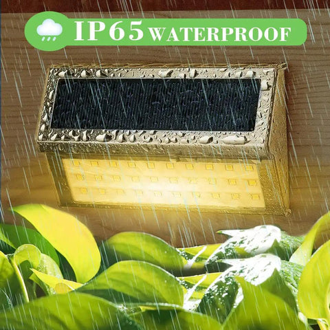6 Pack Solar Step Lights Outdoor Warm White Stainless Steel With Auto On Off Under Rain Showing IP65 Waterproof