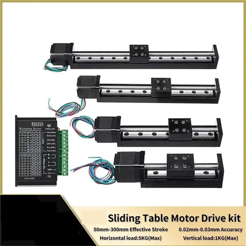 Motorized Slide Table Kit With T Type Linear Guide Rail 250mm Travel Open Loop NEMA 11 Stepper TB6600 Drive Electric Linear Stage For Precise Auto Assembly And CNC Projects, with drive module and rails