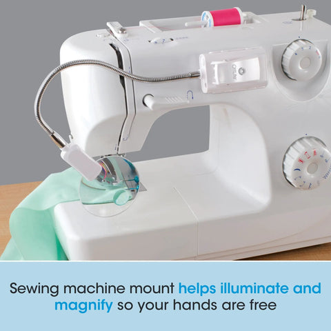 2 In 1 Sewing Machine Light With Clip On Lamp And Magnifier attached to a sewing machine, LED 3x magnifier