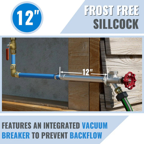 Frost Free Sillcock With Anti Siphon Hydrant For Outdoor Use 12 Inch Three Quarter Inch Hose Bibb To One Half Inch Push Adapter displayed