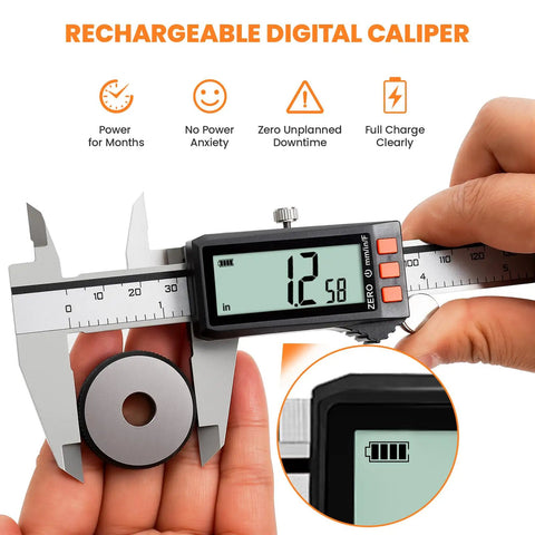 Rechargeable Digital Caliper With Power Display And USB C Charging 6 Inch Caliper With Large LCD Screen MM In Conversion