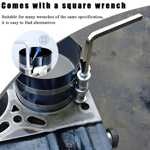 3 Inch Piston Ring Compressor Tool With Ratcheting Lock And Anti Reverse Gear Piston Ring Installer Kit with square wrench