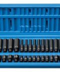 One Quarter Inch Drive Master Socket Set With Standard And Deep Sockets, Fractional And Metric, in blue molded case