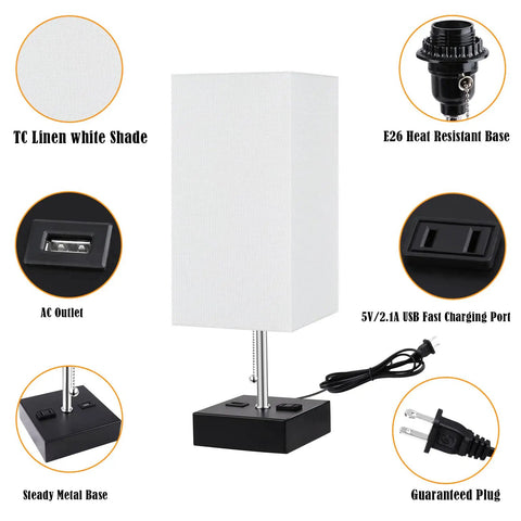 Massive 39.3 Inch Desk Lamp For Home Office With Easy Clamp Architect Style USB Powered Three Color Temperature Modes shown with TC linen shade, USB fast charging port, AC outlet, guaranteed plug, and steady metal base.