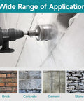 Boss Level 6 Piece Masonry Concrete Hole Saw Kit With Tungsten Carbide Segments And Heat Treated Steel Hub in use on concrete wall.